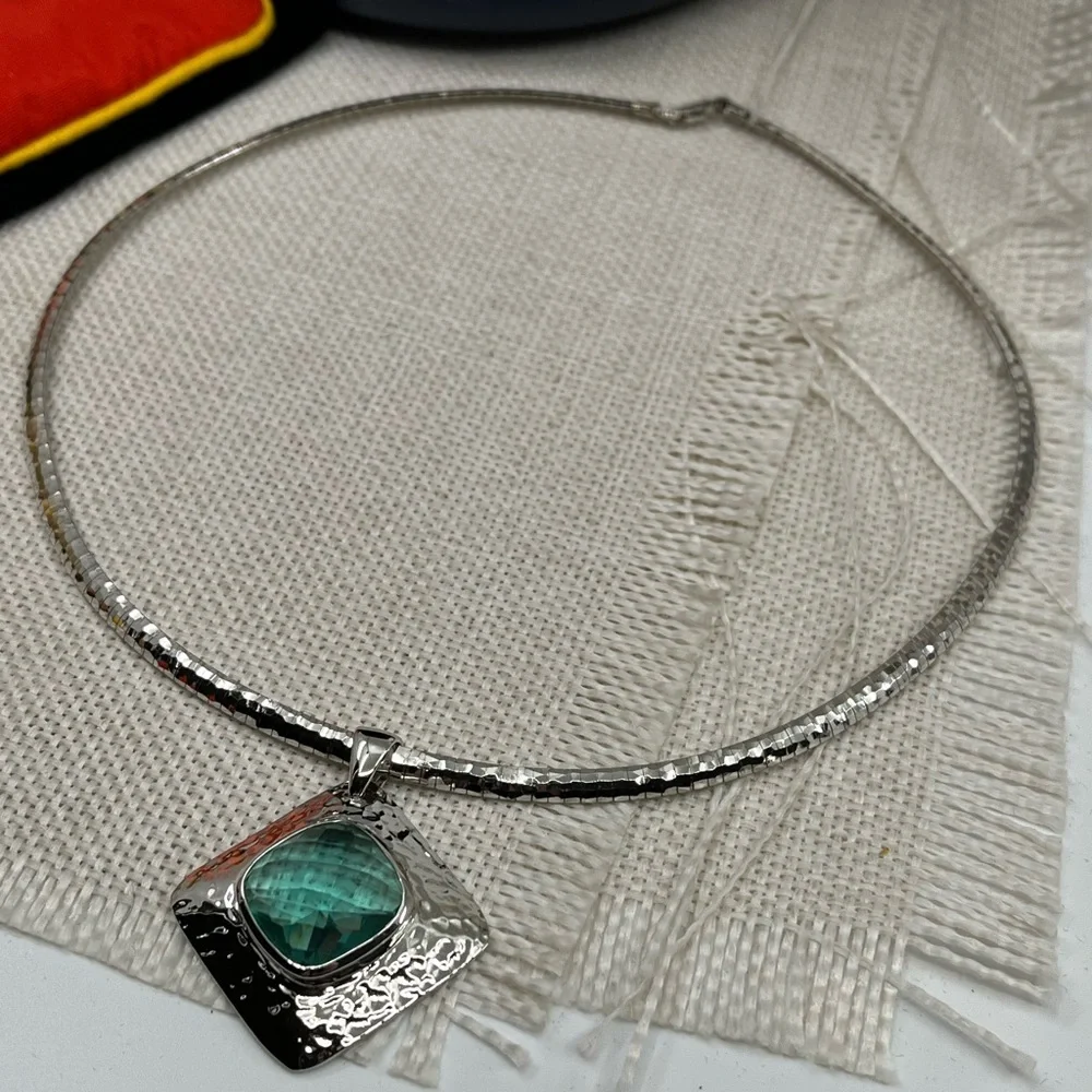 925 Italy Platinum Over Sterling Silver Hammered Pendant Necklace – 26.2g - Picture 11 of 17